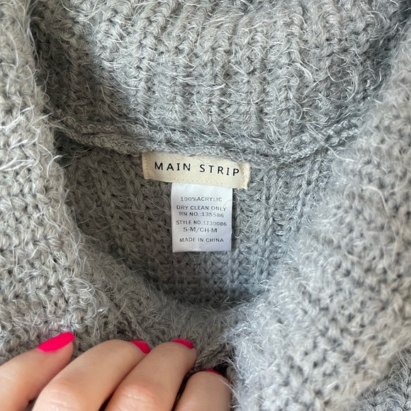 Main Strip Eyelash Knit Cowl Neck Grey Sweater - Picture 4 of 5